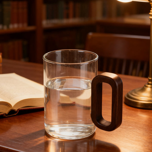 6pcs High Borosilicate Transparent Glass Cups, 360ml Vintage Wood Handle Tea Cups, Heat-Resistant Household & Office Tea Cups, Multi-Purpose Coffee Cups, Beverage Cups, Milk Cups, Suitable for Home, Office, Bar