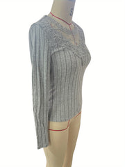 Women'S Elegant Long Sleeve Blouse - Slim Fit Crew Neck Top with Lace-like Mesh Panel, Chic Office to Party Shirt for Fall, Non-See-Through Formal & Everyday Outfits - Women'S Clothing, Ladies Shirts And Tops, Casual Wear, Sophisticated Casual, Nontranspa