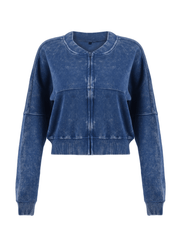 Women Acid Wash Zip Tracksuit Straight Leg Joggers - Stylish Female Jacket - Womenswear Full Sleeve Casual Comfort Zip Style Drawstring Pant