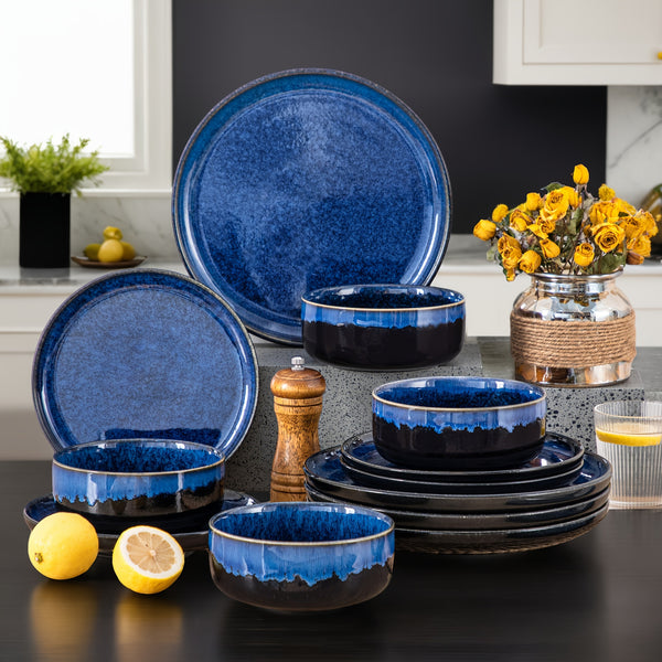 12pcs Reactive Glaze Dinnerware Set With Dinner Plate, Dessert Plate, And Cereal Bowl, Service For 4