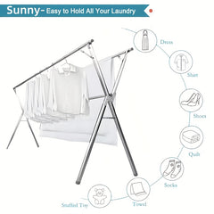 A Stainless Steel Foldable Clothes Drying Rack with Retractable Adjustable Double Bars And A Multi-Functional Drying Rack Suitable for Indoor And Outdoor Use. for Clothes, Quilts, And Bedding, It Provides Space-Saving Storage, Decoration