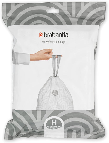 Brabantia Perfectfit Bin Liners (Size G/23-30 Litre) Thick Plastic Trash Bags with Tie Tape Drawstring Handles (40 Bags)