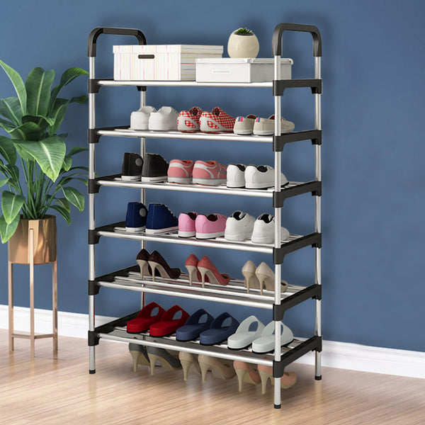 6 Tier Metal Shoe Rack Shoe Storage Organiser, Free Standing Durable Narrow Shoe Rack, Vertical Slim Shoe Tower, Multi Functional Heavy Duty Storage Unit Shoe Stand, Entryway Shoe Holder Space Saving Shoe Shelf Shoe Organizer for Closet Living Room Bedroo