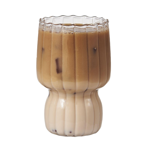 Set of 4 RippleWave Ribbed Glass Drinking Cups - Borosilicate Glassware for Hot & Cold Beverages - Dishwasher Safe - for Coffee, Juice, Cocktails & Desserts