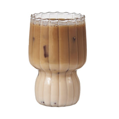 Set of 4 RippleWave Ribbed Glass Drinking Cups - Borosilicate Glassware for Hot & Cold Beverages - Dishwasher Safe - for Coffee, Juice, Cocktails & Desserts