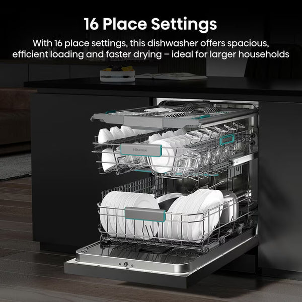 Hisense HS693A90XADUK 16 Place Settings, Freestanding Dishwasher, a Rated, in Silver