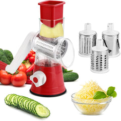 Rotary Vegetable Shredder 3 in 1 Rotary Cheese Grater Round Vegetable Mandoline Blades Handheld Fruit Vegetable Slicer Shredder for Fruit Nut and Vegetable Grate Green