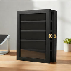 Wooden Ring Display Case with Crystal Clear Front Panel | Adjustable Removable Shelves, Perfect for Baseball, Basketball, Football, Softball Championship Rings - BEDEE Brand