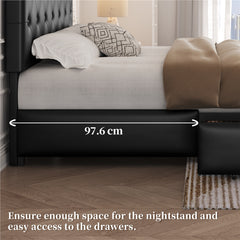 Costoffs Upholstered Bed Frame, Storage Bed Frame, Upholstered Bed Frame with Large Pull-Out Drawers Storage & Height-Adjustable Headboard, Button-tufted Upholstered Bed with Adjustable Headboard, Black