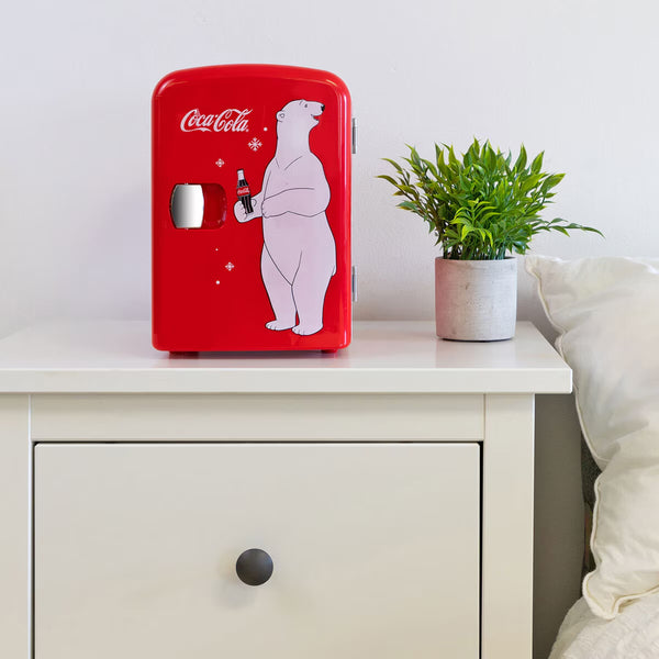 Coca Cola 4L Mini Fridge Polar Bear 6 Can 12V Portable Cooler / Warmer in Skincare Red