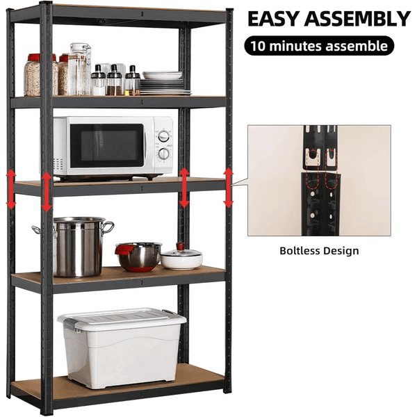 Garage Shelving Units 5 Tier Heavy Duty Shed Storage Racking Shelf Metal Boltless 1000kg Capacity 175kg Per Shelf for Warehouse Workshop Office Heavy Duty Industrial Garage Racking/Shelving Unit