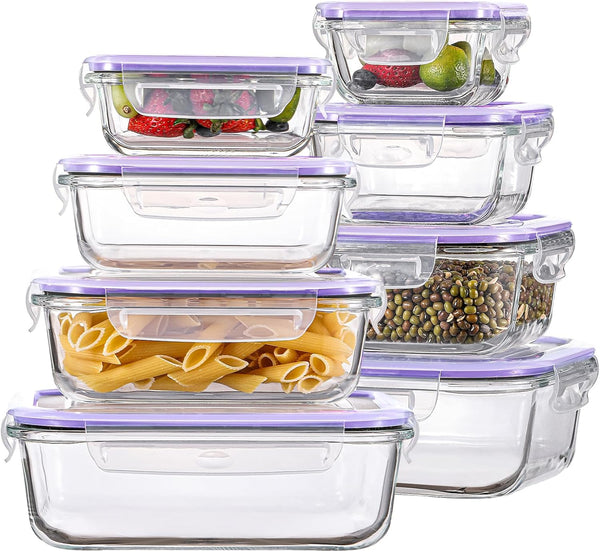HOMBERKING 24Pc Glass Food Storage Containers with Lids, Glass Meal Prep Containers with Leak Proof Snap Lock Lids, Airtight Bento Lunch Boxes, Kitchen Storage (12 Lids & 12 Containers) - Black