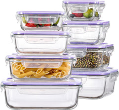 HOMBERKING 24Pc Glass Food Storage Containers with Lids, Glass Meal Prep Containers with Leak Proof Snap Lock Lids, Airtight Bento Lunch Boxes, Kitchen Storage (12 Lids & 12 Containers) - Black