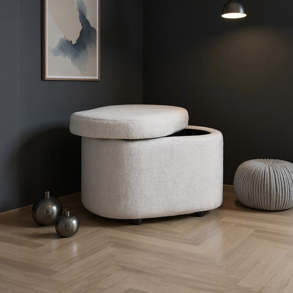 1pc Plush Teddy Round Upholstered Storage Ottoman Stool - 60x40x45cm Lidded Footrest with Hidden Storage Space | Multi-Functional Shoe Changing Bench for Living Room, Bedroom & Entryway | 3cm Black Plastic Legs (Green/White)
