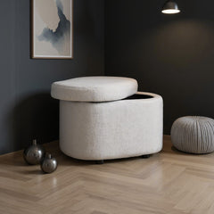 1pc Plush Teddy Round Upholstered Storage Ottoman Stool - 60x40x45cm Lidded Footrest with Hidden Storage Space | Multi-Functional Shoe Changing Bench for Living Room, Bedroom & Entryway | 3cm Black Plastic Legs (Green/White)