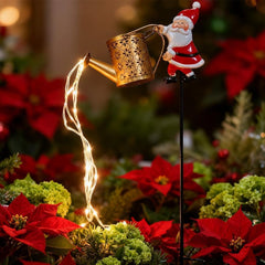 Solar Santa Claus Watering Can Lights, Santa Kettle Ground Lamp Solar LED Night Light, Hanging Metal Santas Claus Watering Can for Patio Lawn Xmas Decor, Courtyard, Pond, Walkway