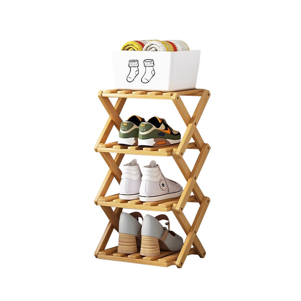4/5/6/7 Tiers Bamboo Wooden Shoe Rack, Vertical Shoe Racks Storage Shelves Tall Shoe Tower, Collapsible Narrow Shoe Stand, Installation Free Folding X-Shape Shoe Racks Sneakers Slippers Holder Organizer, Multi Functional Shoe Rack Durable Footwear Cabinet
