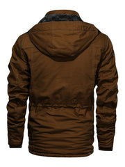 Men'S Fleece Jacket Casual Warm Hooded Windproof Outerwear Fleece Jacket Hooded Multi-Pocket Utility Jacket