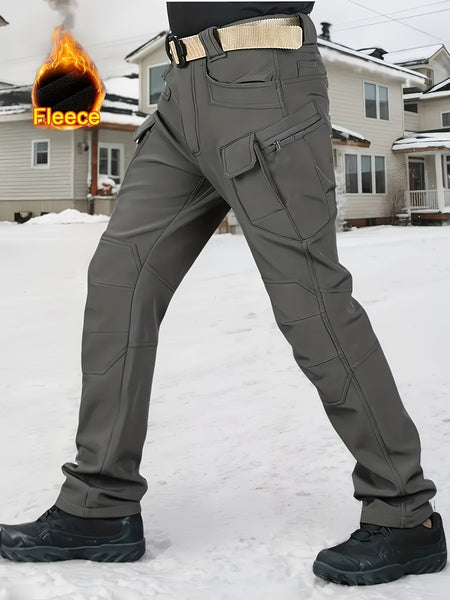 Lined Tactical Cargo Pants | Thickened, Fleece Multi-Pocket Design, Windproof, Stretch Fabric, Perfect for Winter Outdoor Activities, No Belt