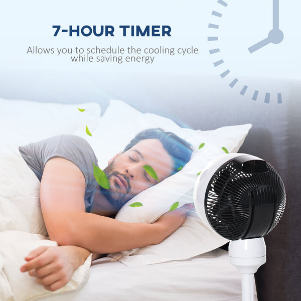 9'' Air Circulator Fan 3 Speed 3 Mode, 70 Oscillation 90 Vertical Tilt, Height Adjustable, Remote Controller, for Living Room, Bedroom, Office, Black and White