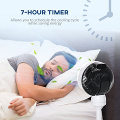 9'' Air Circulator Fan 3 Speed 3 Mode, 70 Oscillation 90 Vertical Tilt, Height Adjustable, Remote Controller, for Living Room, Bedroom, Office, Black and White