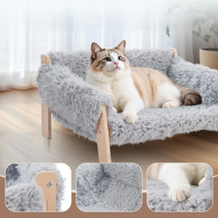 Large Cat Sofa Dog Bed, Sturdy Wooden Pet Sofa for Indoor Cats, Soft Cat Couch Wooden Cats Hammock Suitable for Kitten, Puppy Gray 56x45x27cm