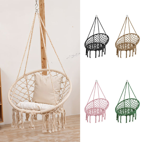 Courtyard Woven Hanging Basket, Hanging Cotton Rope Iron Ring Hanging Chair, Balcony Rocking Chair, Suitable for Indoor, Outdoor, Home, Balcony, Courtyard, Garden, Maximum Load Capacity: 200kg, Material: Iron Ring, Cotton Rope (No Include Cushion)