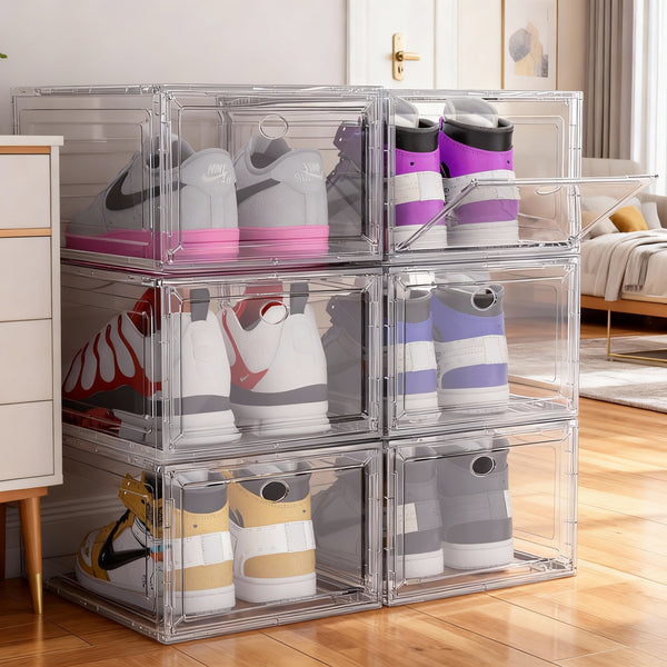 6/9/10-pack Transparent thickened shoe box with magnetic door, closet shoe box, sneaker storage box, dustproof and waterproof, stackable shoe box, upgraded sturdy shoe box, multifunctional sneaker storage box