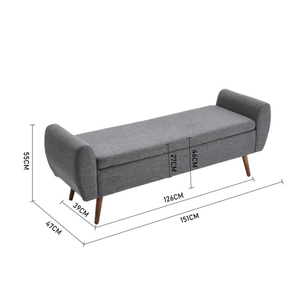 1pc Upholstered Bench Chiar With Storage Box, Padded Bench With Storage Space, Window Seat Bench, End of Bed Bench, Shoe Bench, Footstool With Wooden Legs For Hallway, Living Room, Bedroom, 153*46*54cm