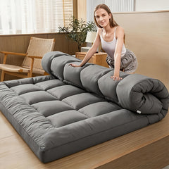 Japanese Floor Futon Mattress, 1000GSM Mattress Topper, 10cm Thicken Tatami Sleeping Pad Foldable Roll Up Dormitory Mat Pad Floor Lounger Pillow Bed, White Grey, Black, Blue