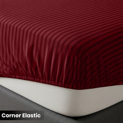 1pc Extra Deep Striped Fitted Sheet 40cm – Soft & Comfortable Microfiber Bedding, Breathable & Smooth, Machine Washable Bed Sheet Suitable for Bedroom