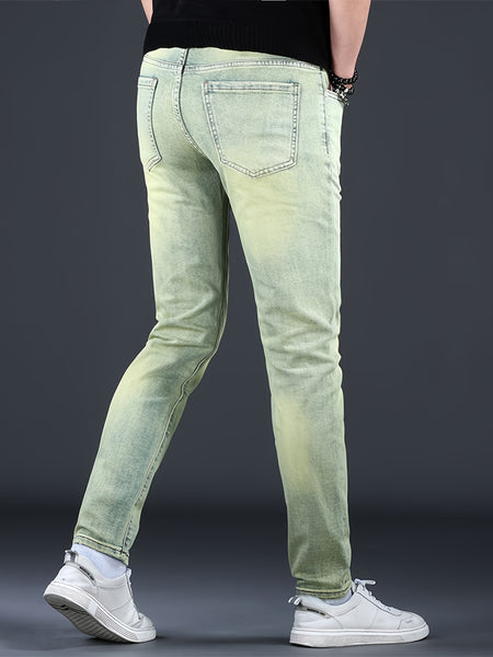 Men'S Jeans, Elastic, Easy, Denim Trousers, Slimming, Slim Fit, Green Men'S Clothing, Multi-Process Men'S Pants, Suitable for All Seasons
