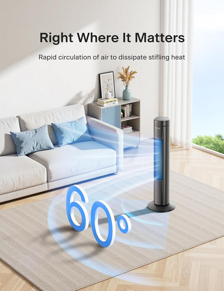 Pelonis 30-Inch Advanced Bladeless Tower Fan with Remote Control, 3 Adjustable Speeds, Ultra-Quiet Cooling, 7-Hour Programmable Timer - Perfect for Home, Office, and Bedroom Comfort