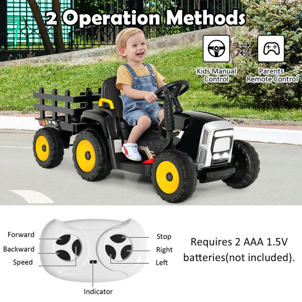 12V Kids Ride on Tractor with Trailer Music and LED Lights