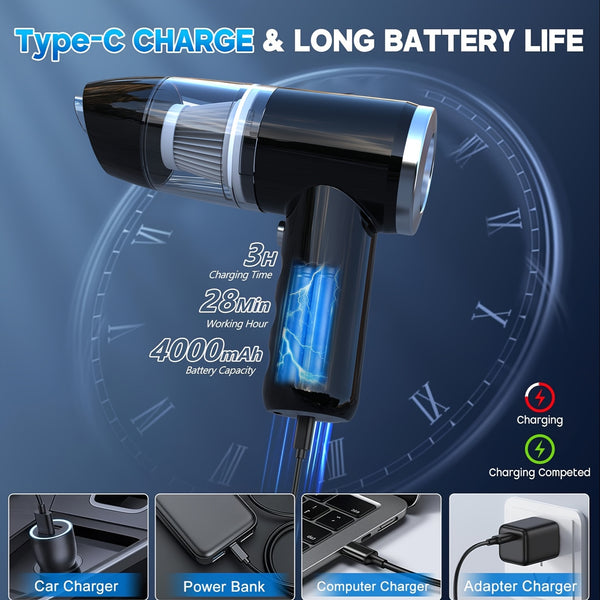 [Car Wireless Vacuum Cleaner] 15000Pa Large Suction Power Handheld And Portable, Long Battery Life Fast Charging with Flat Suction Head, Powerful Vacuuming, Hair Removal, Pet Hair, Nook And Cranny Cleaning, Dust And Hair In The , And Suck It Up