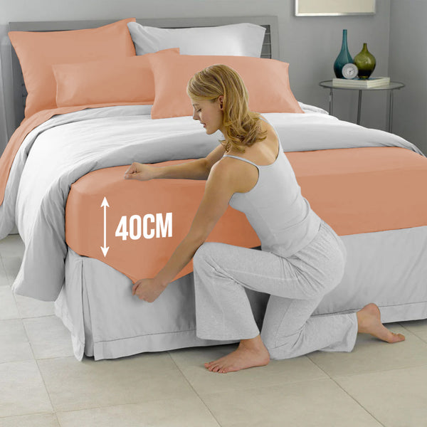 40cm Extra Deep Fitted Sheet – Solid Color Deep Pocket Sheet, Soft & Breathable Microfiber Bedding, All Seasons, Hotel-Quality, Machine Washable, Single, Double, King & Super King Sizes