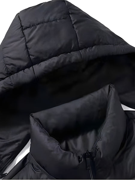 Men's Solid Hooded Jacket for Fall Winter, Men's Casual Zip Up Warm Quilted Jacket Warm And Comfortable Stylish Leisure Clothing for Outdoors.