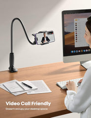 Lamicall Gooseneck Bed Phone Holder - [80 Mm Clamp Base] Universal Flexible Lazy Arm for Desk, 360 Overhead Phone Mount Clip for Iphone 16 15 14 13 12 11 Series, Xs XR, Samsung, 4-7” Cellphone - Black