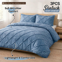 3pcs Luxury Pintuck Duvet Cover Set – Soft Breathable Microfiber Bedding Set, Elegant Pleated Design, Hotel Quality, Machine washable, All season use for Single, Double, King & Super King Sizes