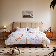 1set White Gilded Marble Pattern Duvet Cover Pillowcase Three-Piece Bedding Set with 2 Pillowcases for All Seasons and 1 Soft Duvet Cover Home Bedding Three-Piece Set