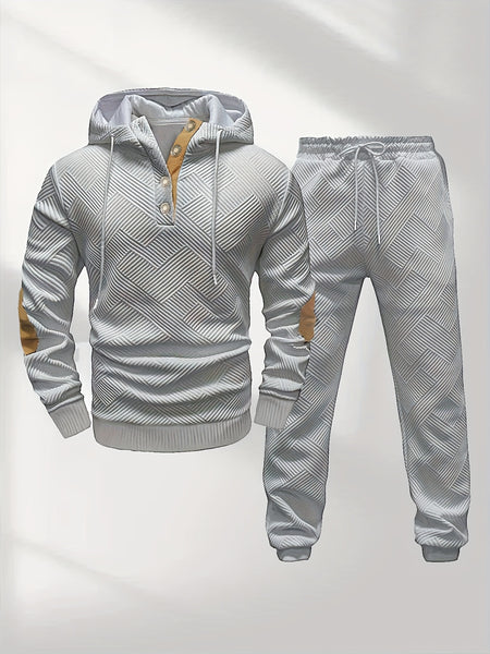 Men's Casual Fashion Set: Knitted Jacquard Hoodie and Sweatpants 2pcs Set