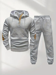 Men's Casual Fashion Set: Knitted Jacquard Hoodie and Sweatpants 2pcs Set