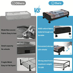 2 sets Underbed Storage Box, Underbed Storage Box with Wheels Lid, 96L Metal Frame, Bed Box, Organiser, Storage Bag, Foldable Underbed Box for Clothes, Shoes, Blankets, Bedding, Black, Under-Bed Storage
