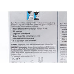 Sure Men Maximum Protection Anti-Perspirant Cream Deodorant, 2 X 45Ml