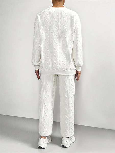 Drop-shoulder Round-neck Long-sleeve Sweatshirt with Patchwork, Y Long Pants Casual Set