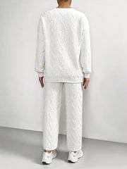 Drop-shoulder Round-neck Long-sleeve Sweatshirt with Patchwork, Y Long Pants Casual Set