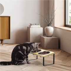 Raised Cat Food Bowl Elevated Pet Feeder With 2 Stainless Steel Bowls, 15°Tilted Stand Indoor Cats Double Dishes Feeding Station, 33*16*12cm
