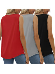 Three-Pack Women's Tank Tops Summer Sleeveless Loose Fit Eyelet Neck Solid Color Basic Shirts