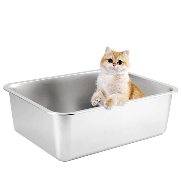 Sorvian Stainless Steel Cat Litter Box, Anti-Odor Metal Litter Pan, Non-Stick High Sided Pet Toilet, Durable & Easy Clean (17.7 x 13.8 x 6 in)