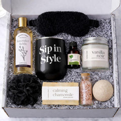 Gift Set with Wine Tumbler, Candle, Silk Sleep Mask, Bath Salts in Glass, Bath Bomb, Essential Oil, Bubble Bath Soap, Loofa and Soap Bar - Eye Catching and Unique Spa Bath Gift Set